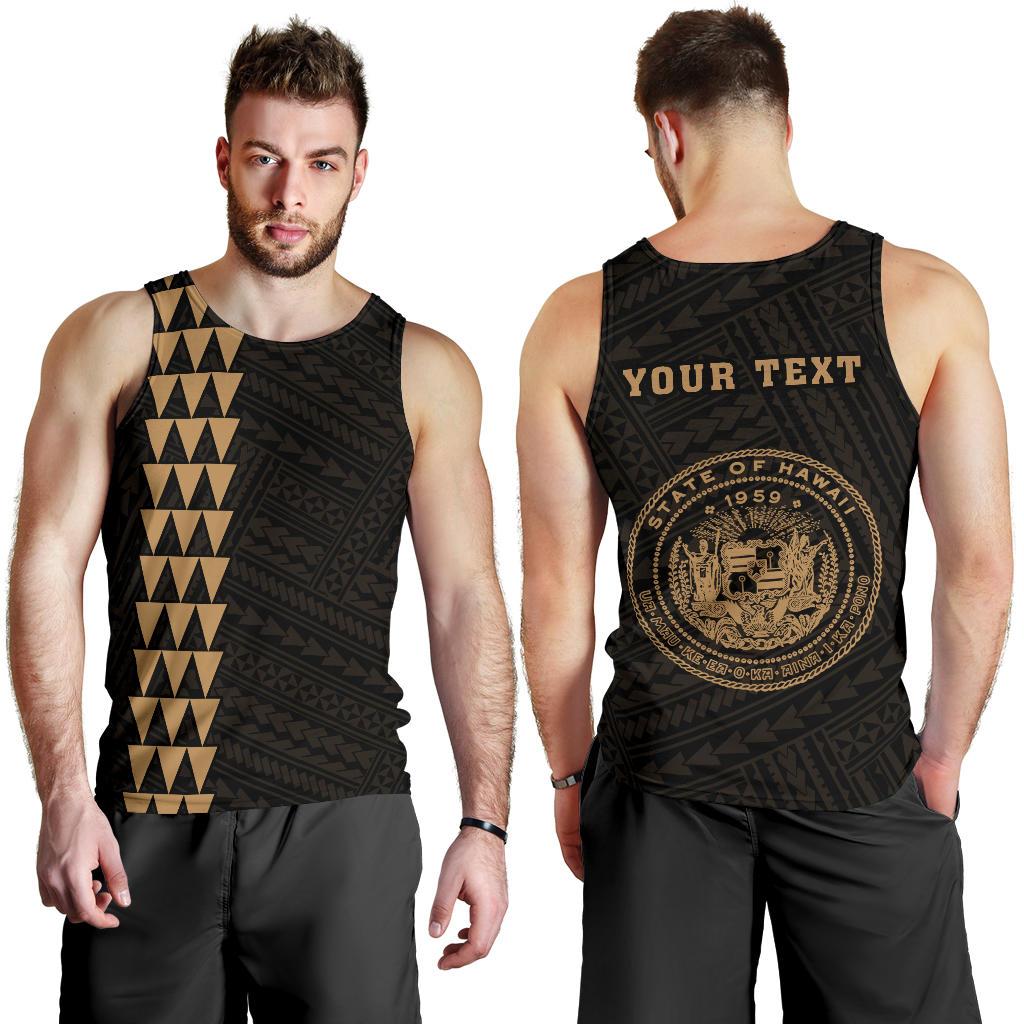 Hawaii Kakau Polynesian Coat Of Arms Personalized Men's Tank Top - Gold Gold - Polynesian Pride
