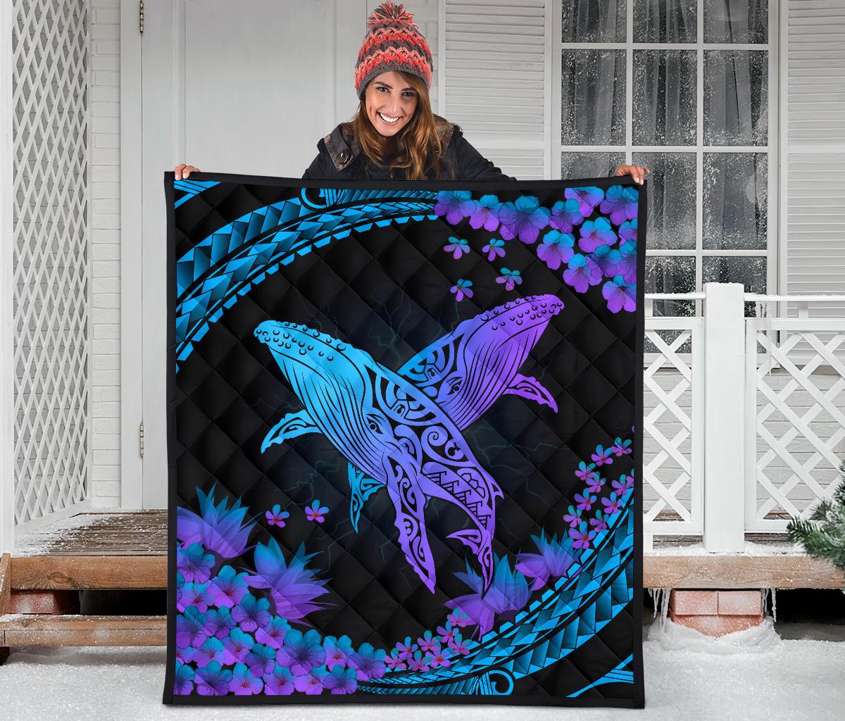 Hawaii Whale Polynesian Hibiscus Premium Quilt - Lae Style - Polynesian Pride