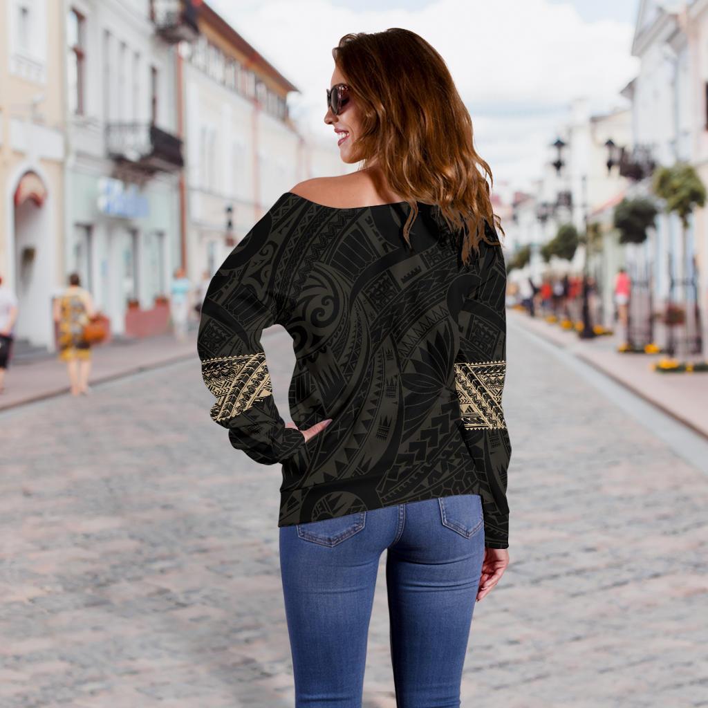 Polynesian Tattoo Off Shoulder Sweater Gold - Custom Version K4 - Polynesian Pride