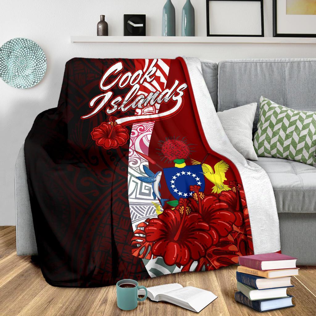 Cook Islands Polynesian Premium Blanket - Coat Of Arm With Hibiscus - Polynesian Pride