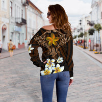 Hawaiian - Plumeria Ray Women's Off Shoulder Sweater - Rise Style - AH - Polynesian Pride