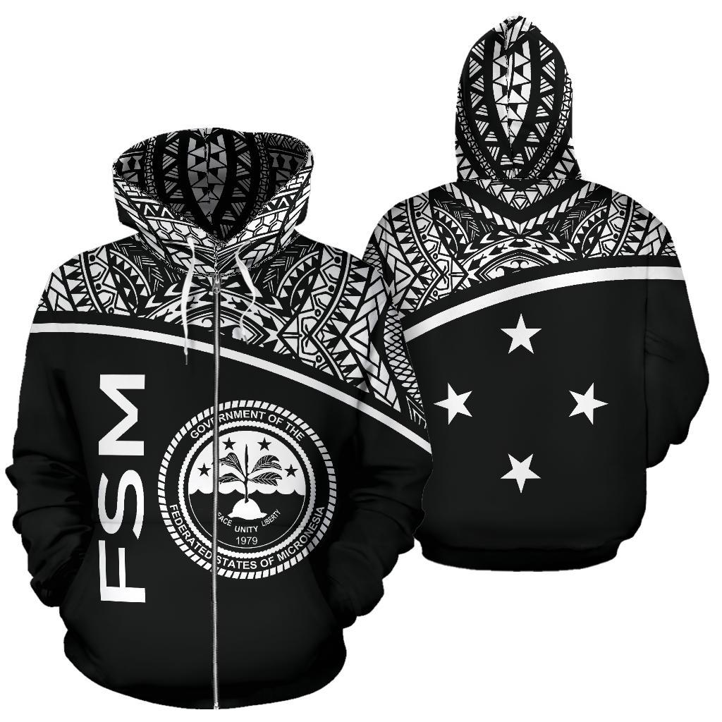 FSM All Over Zip up Hoodie Micronesia Curve Black Style Unisex Black - Polynesian Pride