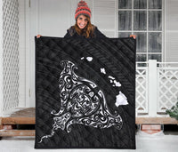 Rays Hawaii Map Polynesian Premium Quilt - White - Polynesian Pride