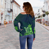 Polynesia Women's Off Shoulder Sweater - Hibiscus Green - Polynesian Pride
