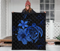 Hawaii Turtle Hibiscus Premium Quilt Blue - Polynesian Pride
