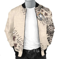 Northern Mariana Islands Men's Bomber Jacket - The Beige Hibiscus - Polynesian Pride