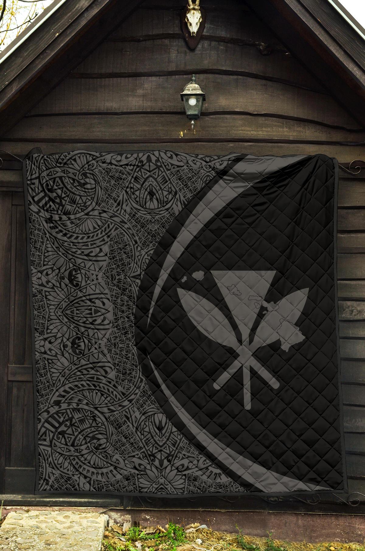 Hawaii Kanaka Polynesian Black And Grey Premium Quilt - Circle Style - Polynesian Pride