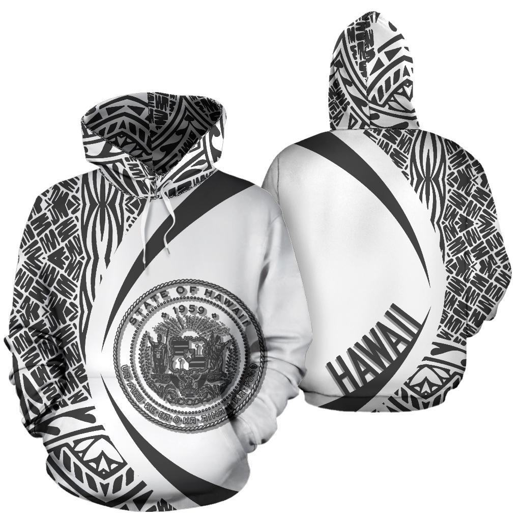 Polynesian Seal of Hawaii Hoodie Circle Shadow Style Unisex White - Polynesian Pride