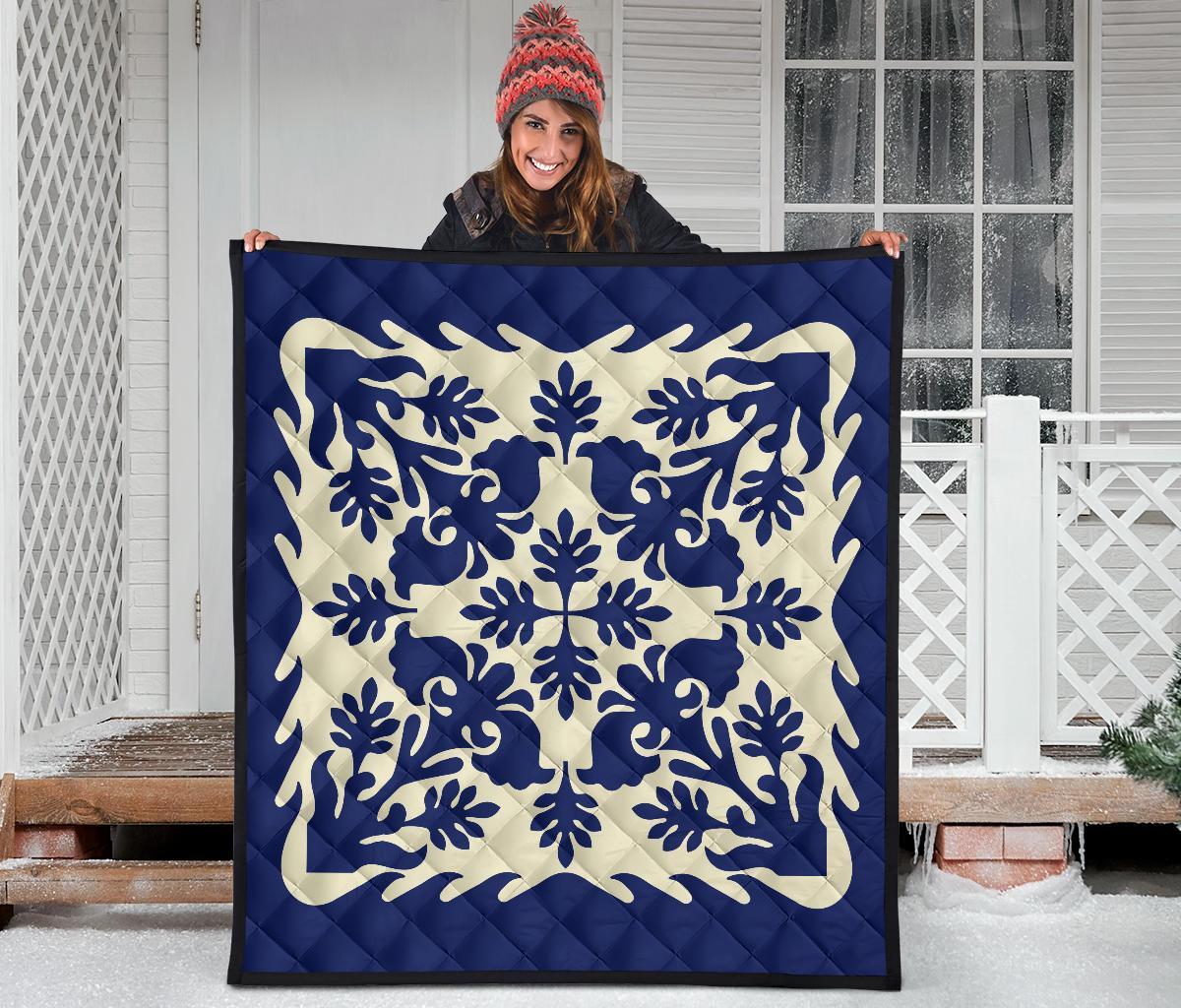 Hawaiian Leaves Pattern Premium Quilt - Blue - Argu Style - AH - Polynesian Pride