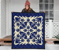 Hawaiian Leaves Pattern Premium Quilt - Blue - Argu Style - AH - Polynesian Pride