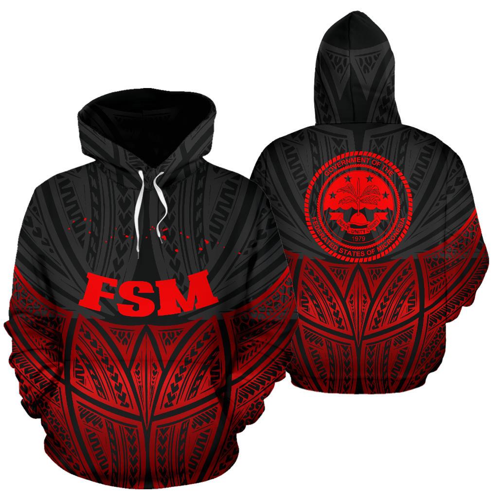Federated States of Micronesia Polynesian Hoodie Red Black Pride Map nd Seal Unisex Black - Polynesian Pride