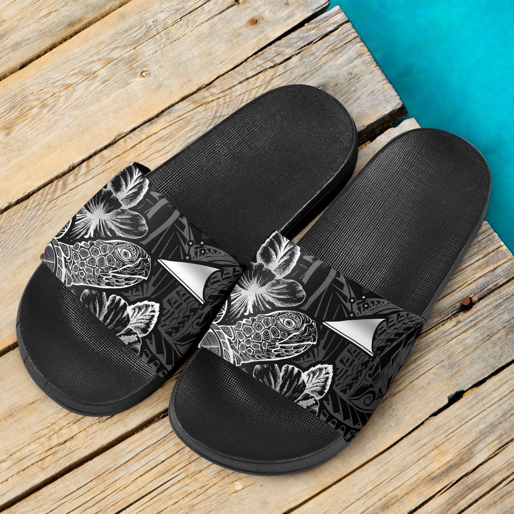 Tokelau Sandals - Turtle Hibiscus Pattern Black - Polynesian Pride