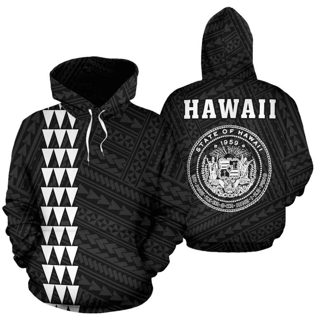 Polynesian Kakau Seal of Hawaii Hoodie White Unisex White - Polynesian Pride