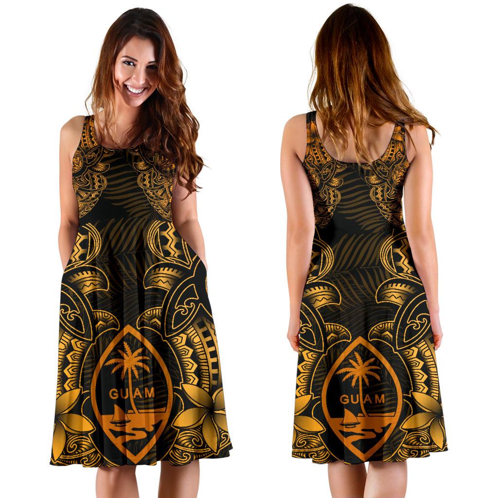 Guam Polynesian Midi Dress - Gold Turtle Homeland - Polynesian Pride