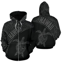 Hawaii Zip up Hoodie Hawaii Turtle Mermaid Polynesian Tattoo Gray Version Unisex Black - Polynesian Pride