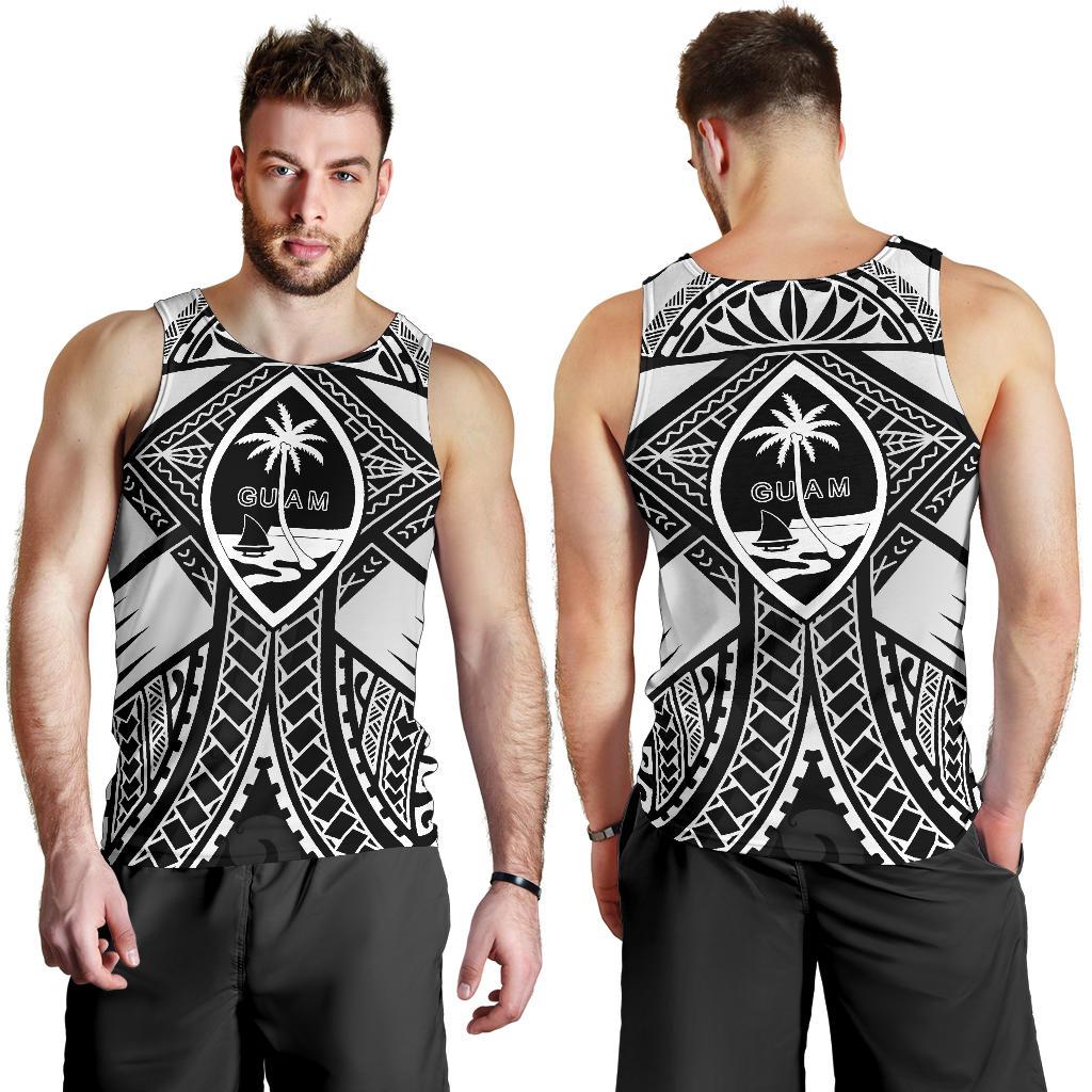 Guam Polynesian Men's Tank Top - Guam White Seal with Polynesian Tattoo Ver 01 White - Polynesian Pride