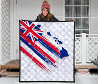 Hawaii Flag Polynesian Premium Quilt White - Polynesian Pride