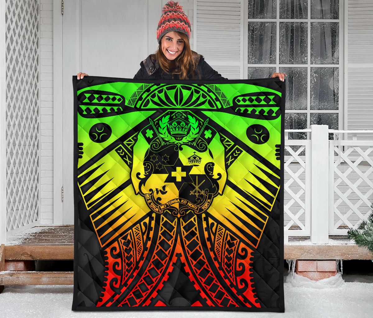 Tonga Polynesian Premium Quilt - Tonga Reggae Seal with Polynesian tattoo - Polynesian Pride