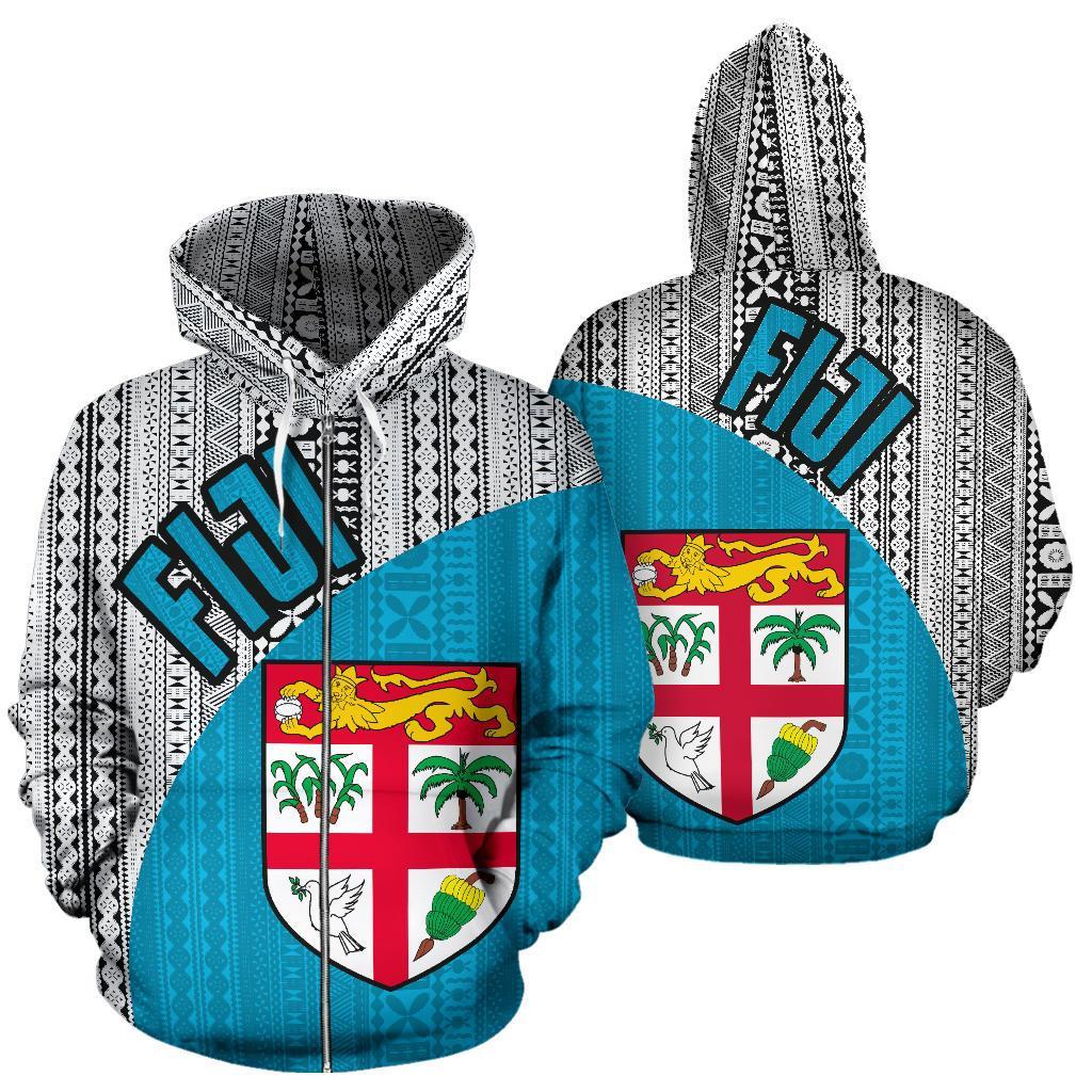 Fiji Tapa Zip up Hoodie Fiji Flag 03 Unisex Blue - Polynesian Pride