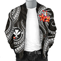 Polynesian Hawaii Men Bomber Jacket - Black Plumeria - Polynesian Pride