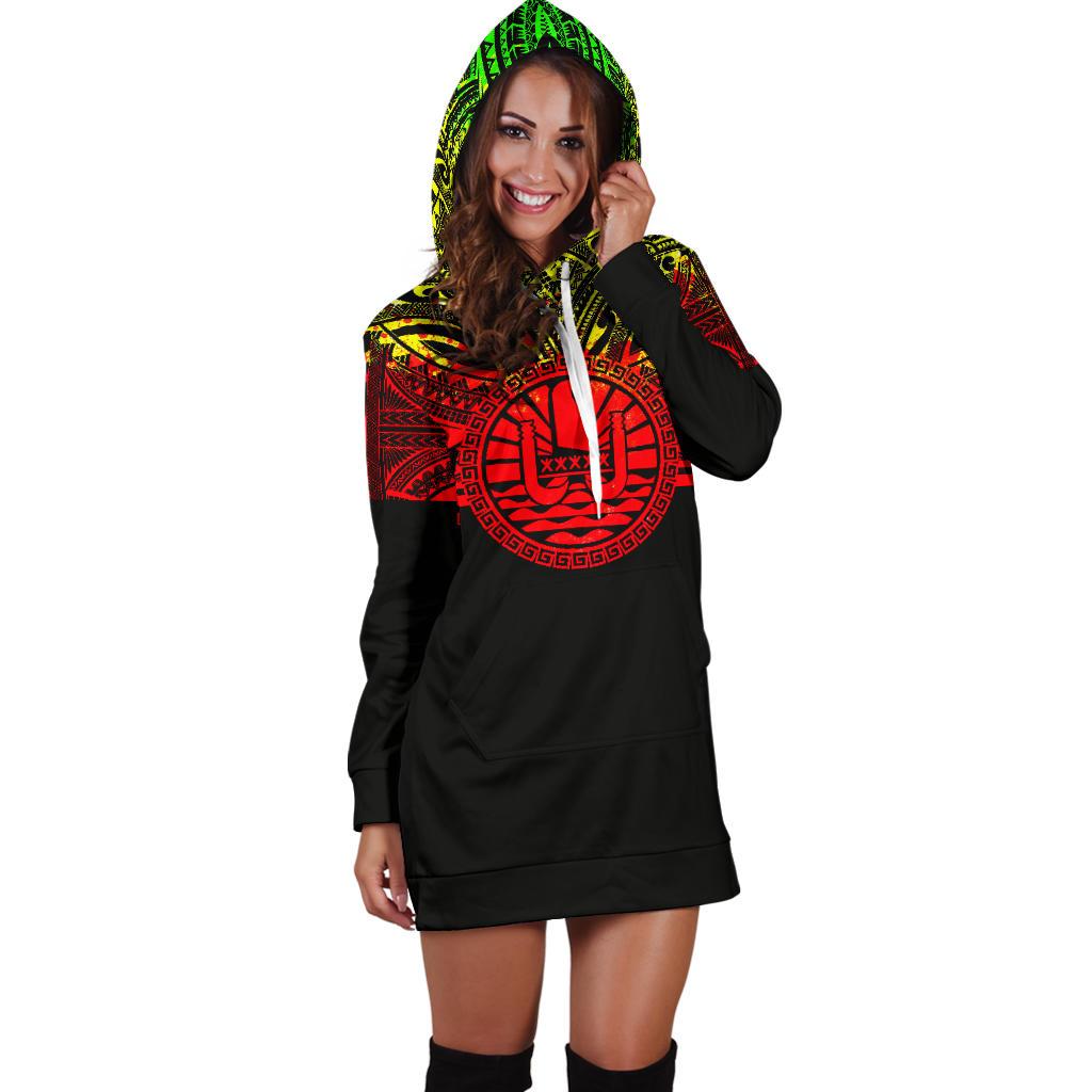 Tahiti Women Hoodie Dress - Tahiti Coat Of Arms Polynesian Reggae Color - Polynesian Pride