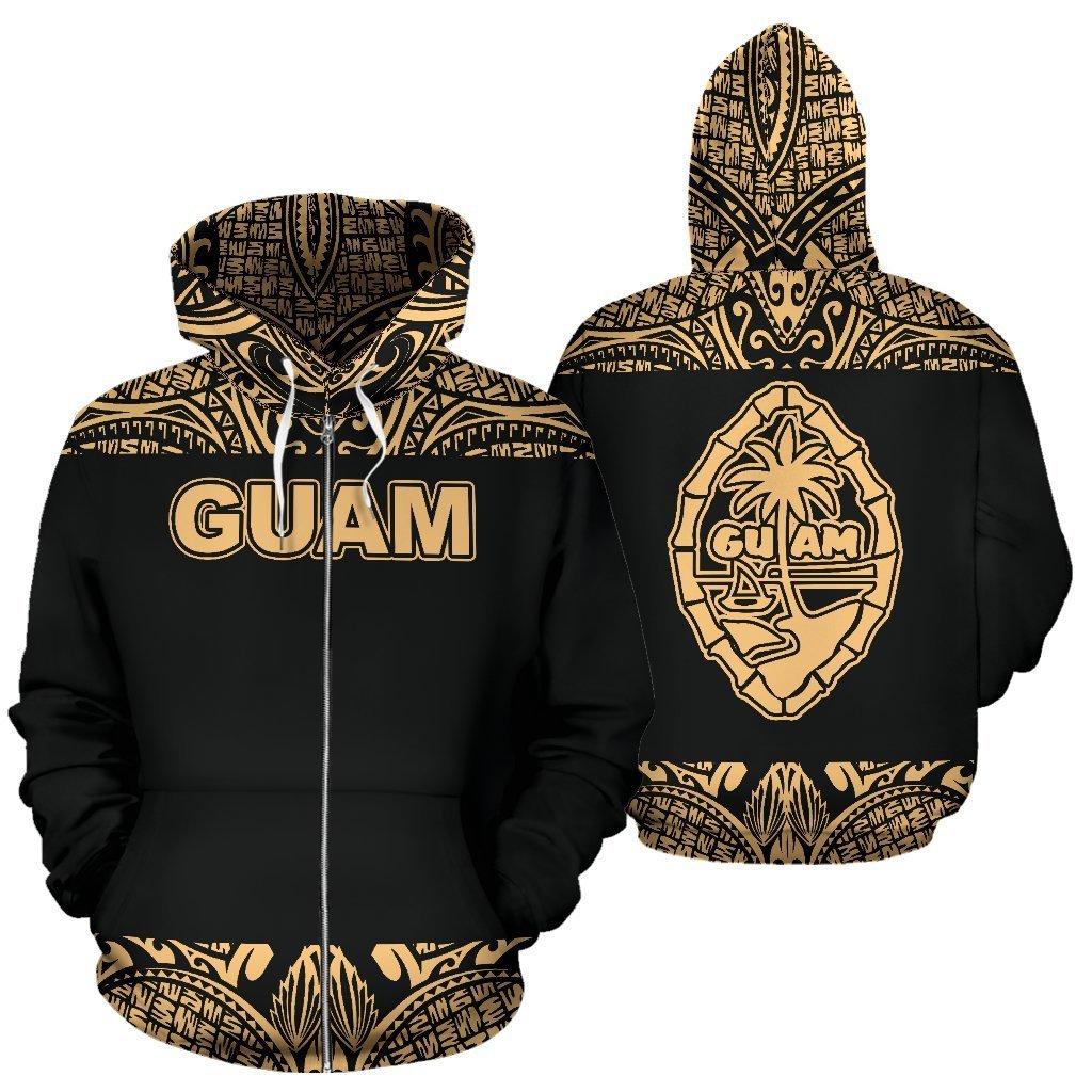 Guam All Over Zip up Hoodie Polynesian Gold Bamboo Unisex White - Polynesian Pride
