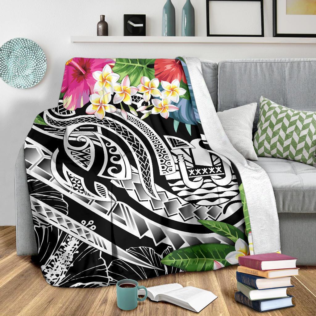Tahiti Polynesian Premium Blanket - Summer Plumeria (Black) - Polynesian Pride