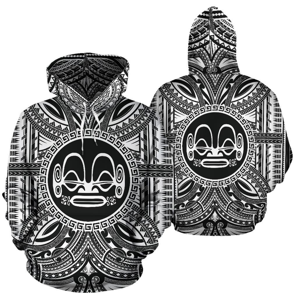 Marquesas Islands ll Over Hoodie Marquesas Islands Coat of rms Polynesian White Black - Polynesian Pride
