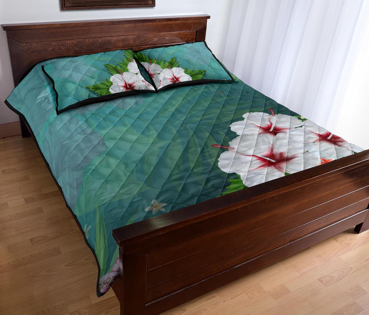 White Hibiscus Quilt Bed Set - Polynesian Pride