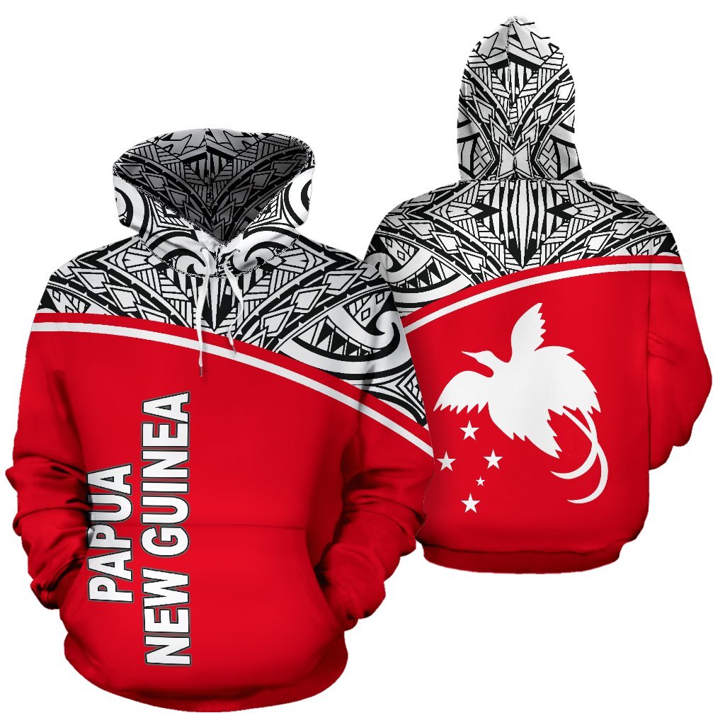 Papua New Guinea Polynesian ll Over Hoodie Red Curve Unisex Red - Polynesian Pride