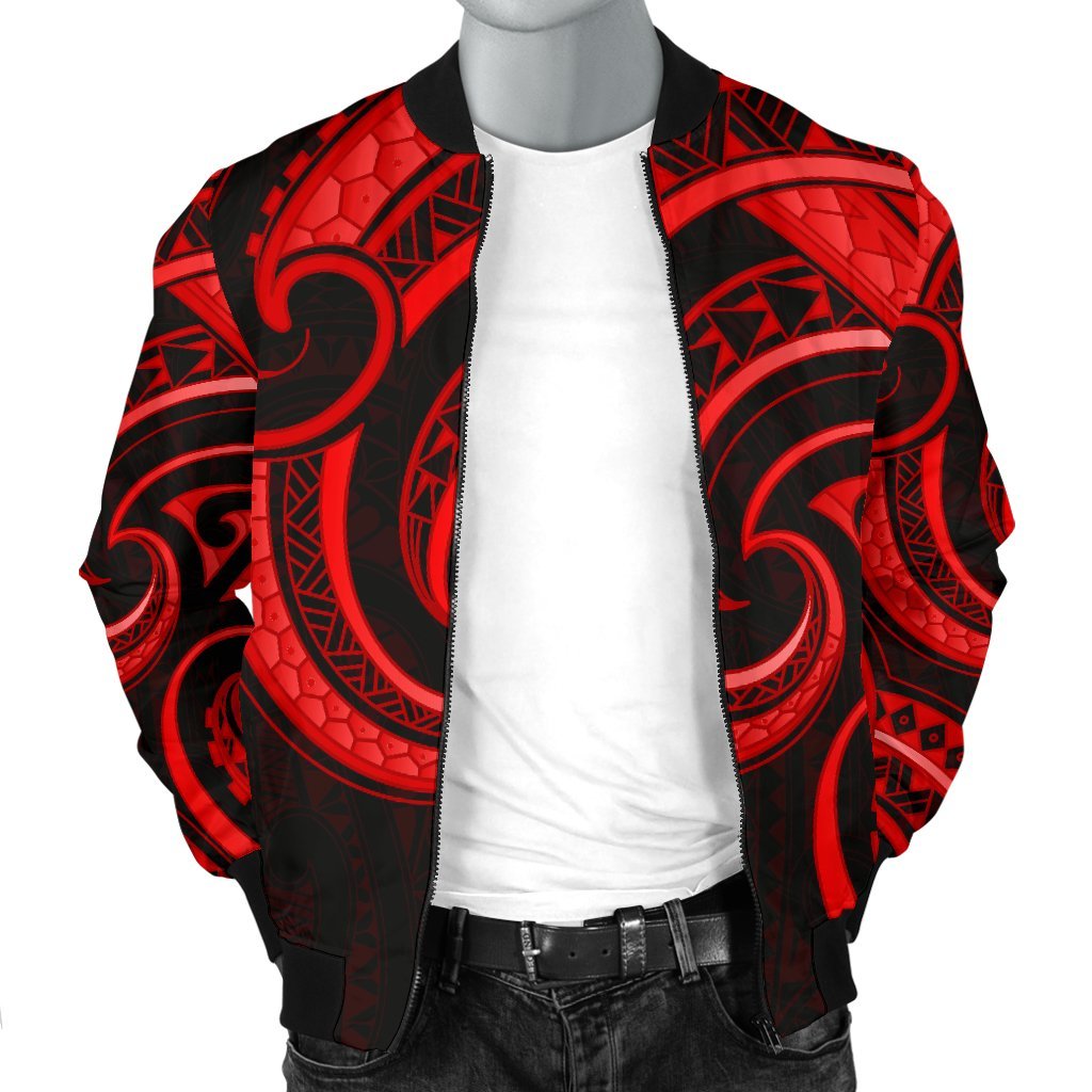 New Zealand Maori Mangopare Men Bomber Jacket Polynesian - Red - Polynesian Pride