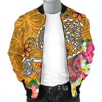 Polynesian Men's Bomber Jacket - Turtle Plumeria Gold Color - Polynesian Pride