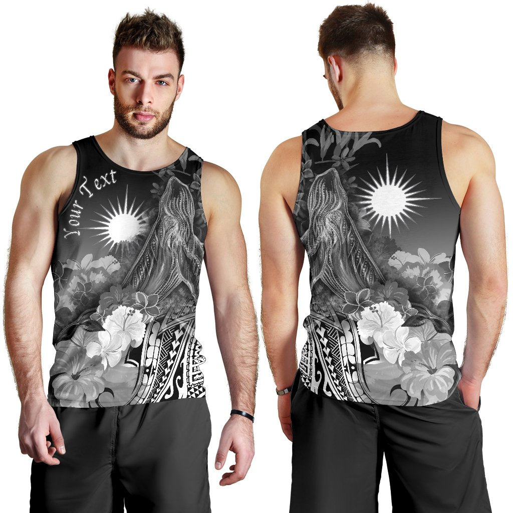 Marshall Islands Custom Personalised Men's Tank Top - Humpback Whale with Tropical Flowers (White) - Polynesian Pride