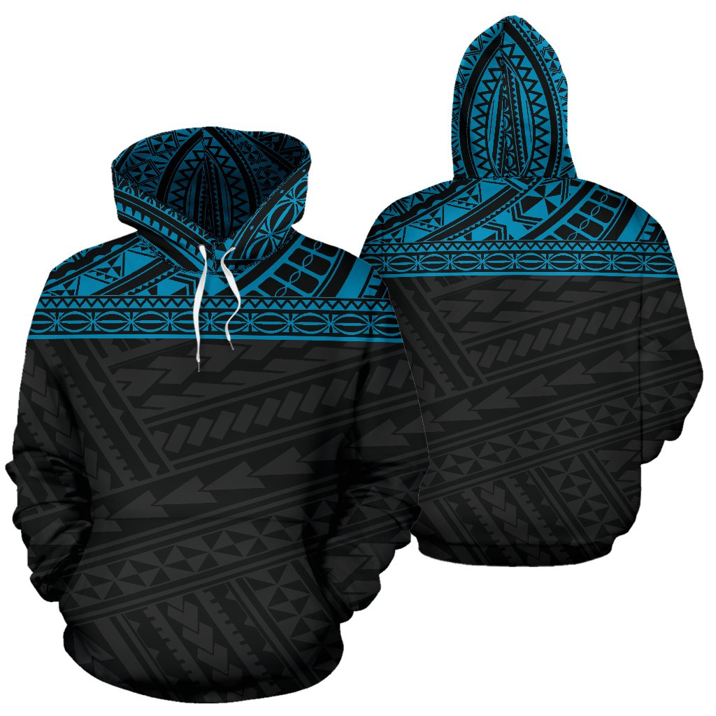 Poly All Over Hoodie Polynesian Black Blue Version Unisex Black - Polynesian Pride