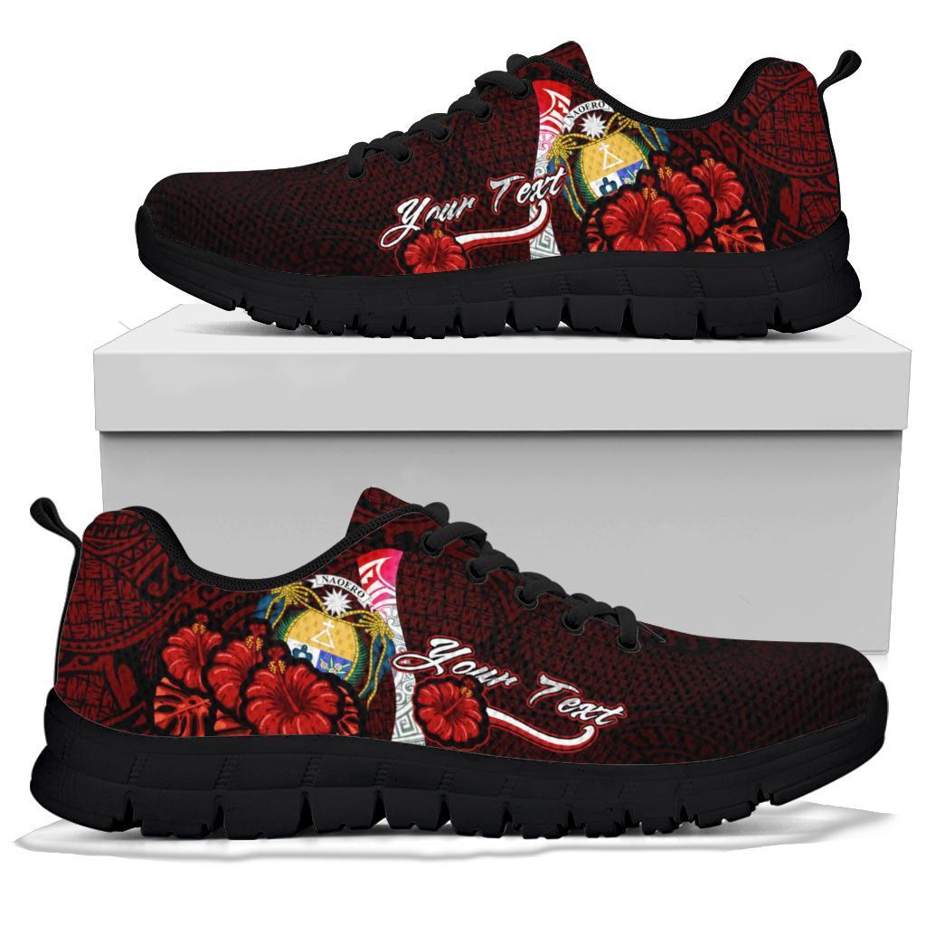 Nauru Polynesian Custom Personalised Sneakers - Coat Of Arm With Hibiscus - Polynesian Pride