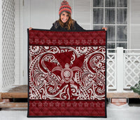 Hawaii Luxury Premium Quilt Red - Kanaka Maoli Turtle Polynesian Tattoo Pattern - Polynesian Pride