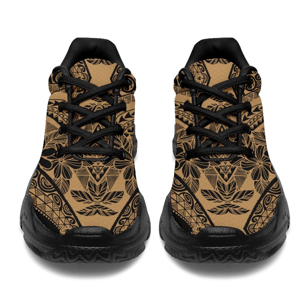 Polynesian Plumeria Mix Gold Black Chunky Sneakers - Polynesian Pride