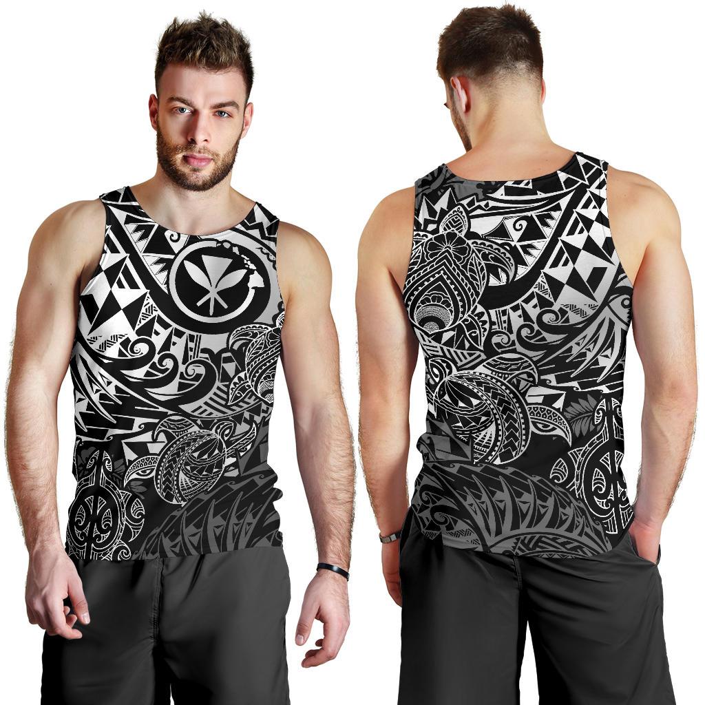 Polynesian Hawaii (Kanaka Maoli) Men's Tank Top - Black Turtle Hibiscus Flowing - Polynesian Pride