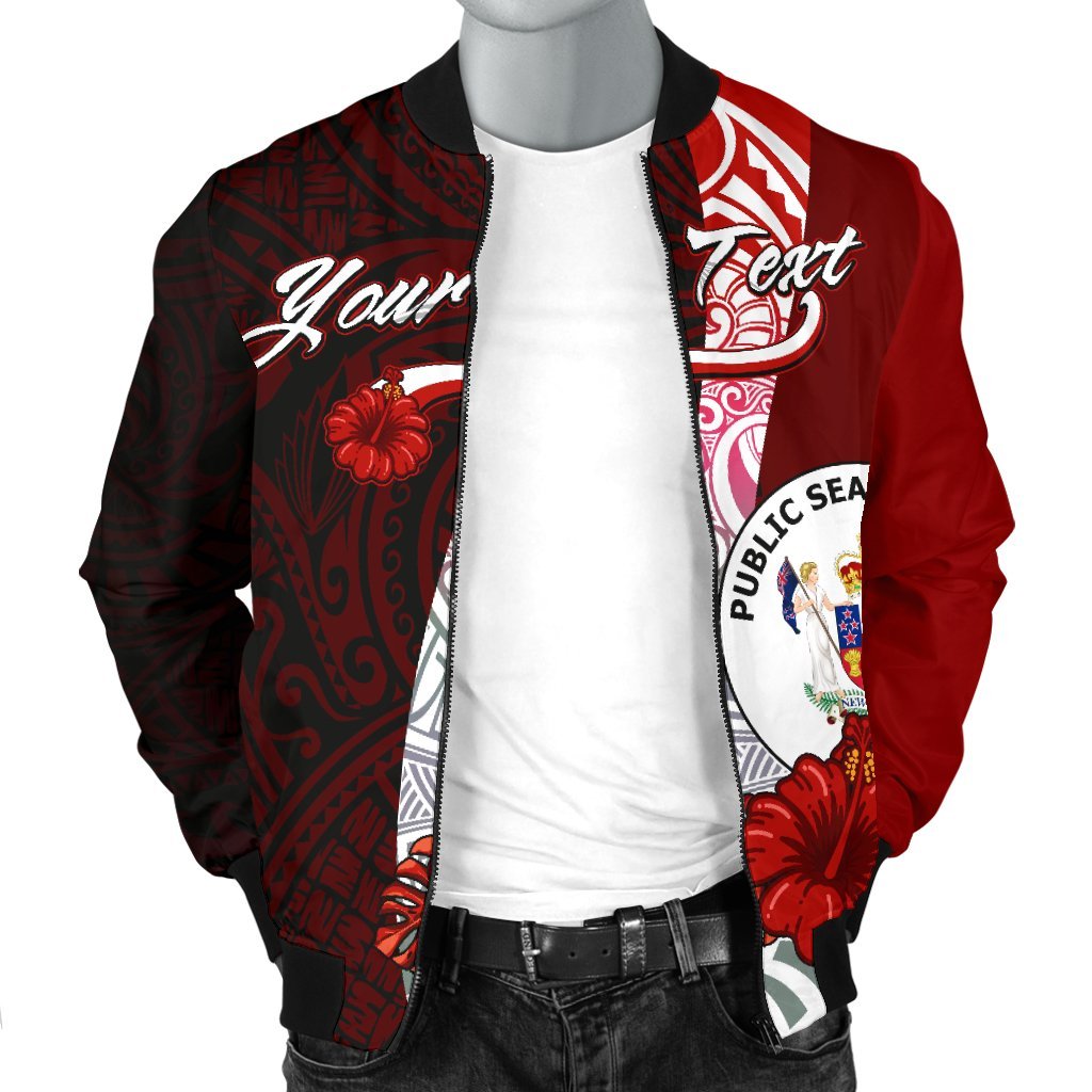 Niue Polynesian Custom Personalised Men's Bomber Jacket - Coat Of Arm With Hibiscus - Polynesian Pride