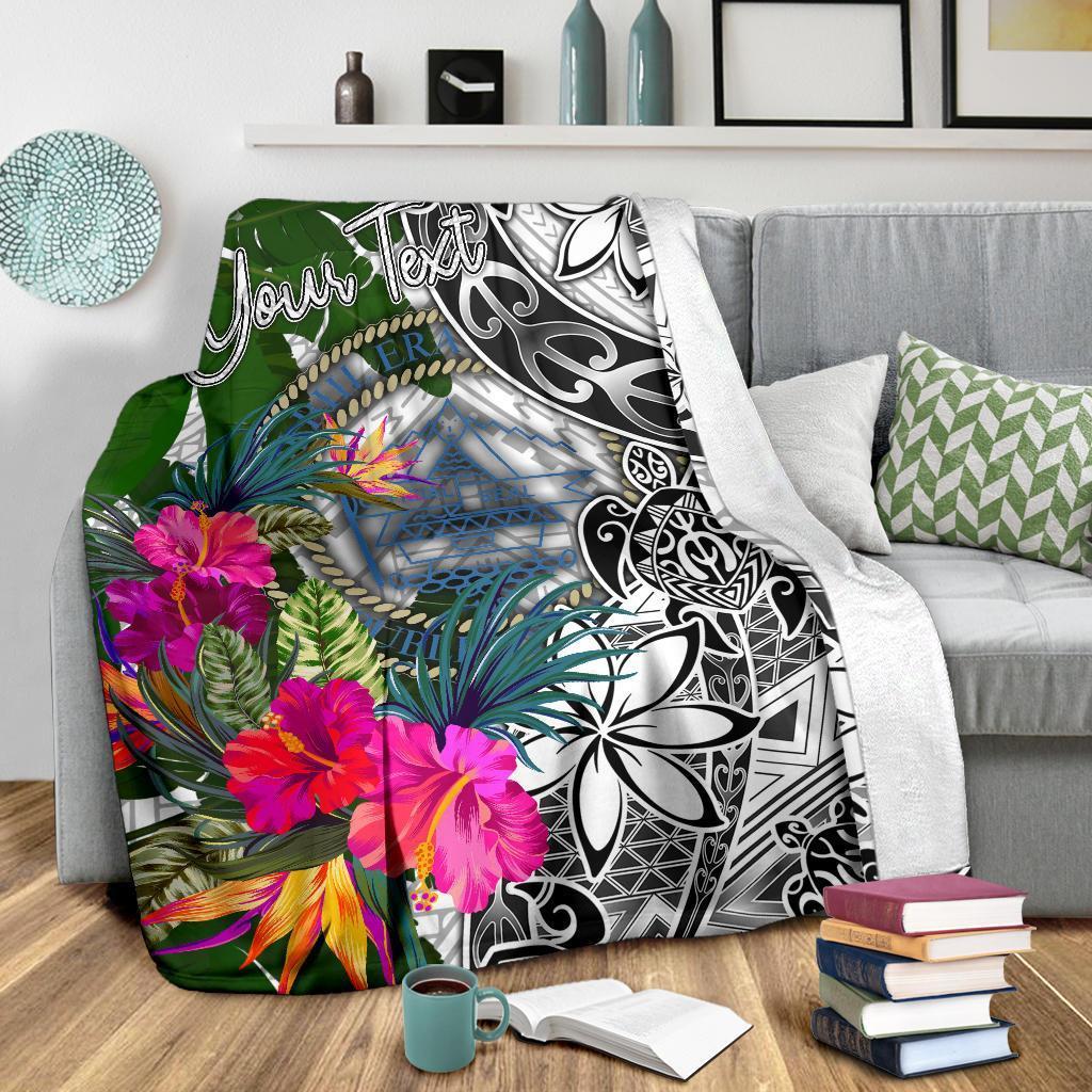 Palau Custom Personalised Premium Blanket White - Turtle Plumeria Banana Leaf Crest - Polynesian Pride