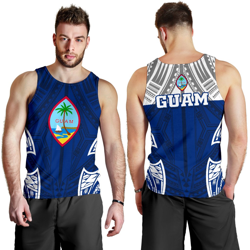 Guam Polynesian Men's Tank Top - Pattern With Seal Blue Version Blue - Polynesian Pride