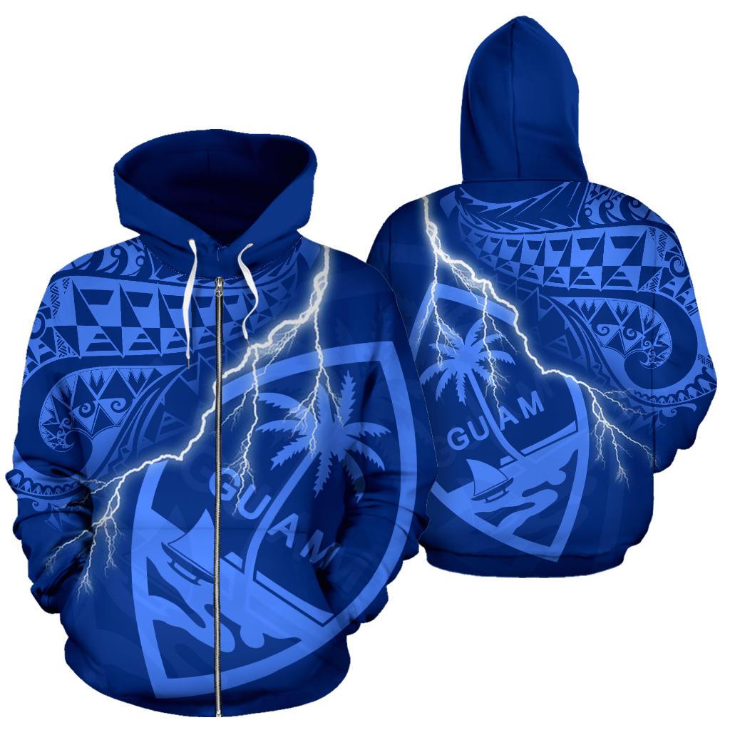 Guam Polynesian Zip up Hoodie Lighting Thunder Blue Unisex Blue - Polynesian Pride