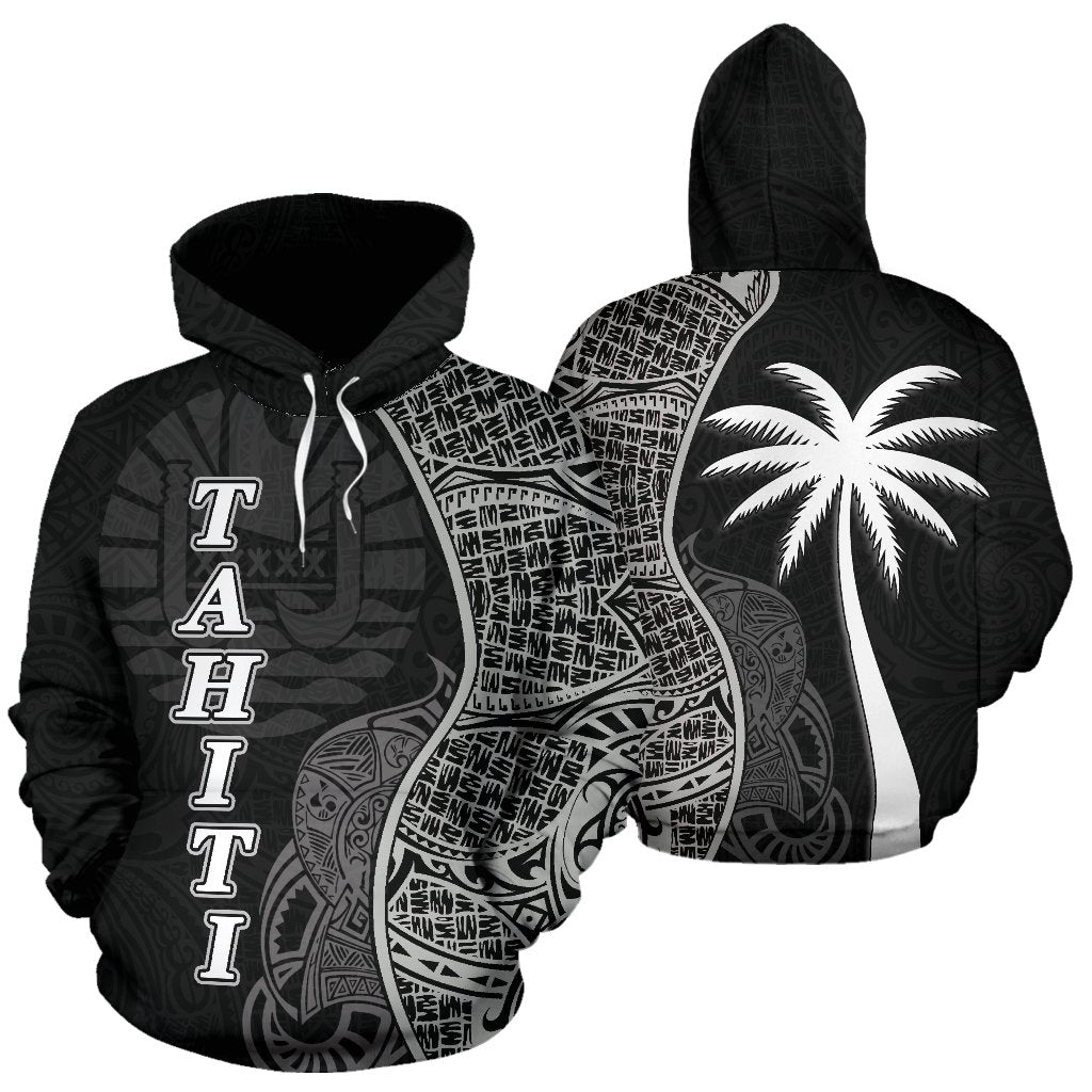 Tahiti Polynesian Hoodie Coconut Tree Black Unisex Black - Polynesian Pride