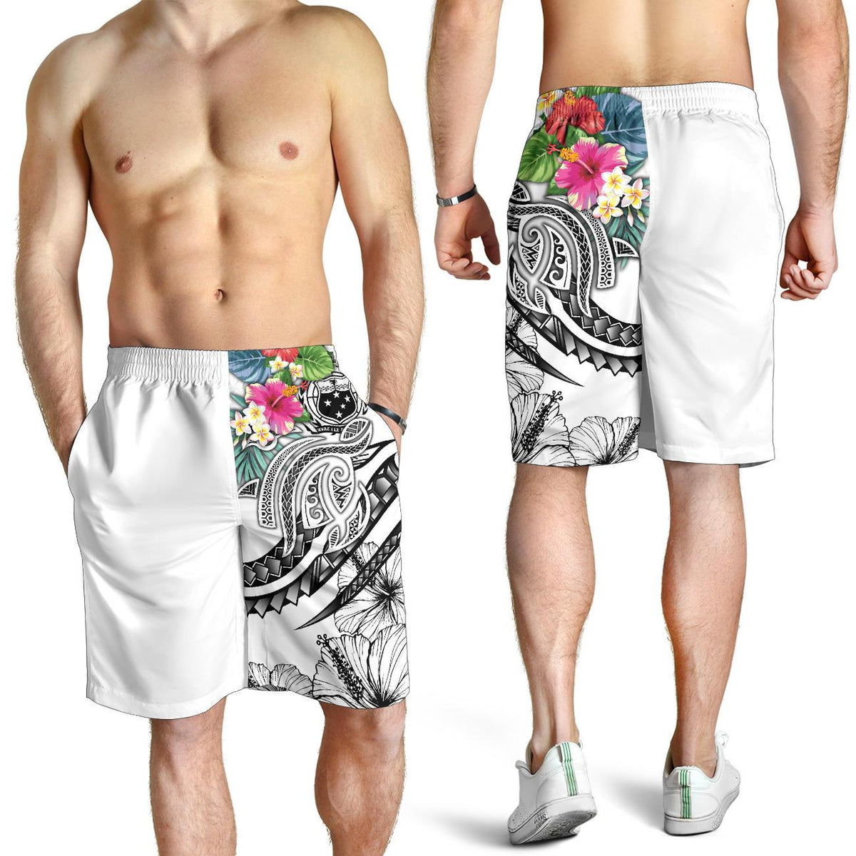 Polynesian Samoa Men's Shorts - Summer Plumeria (White) - Polynesian Pride