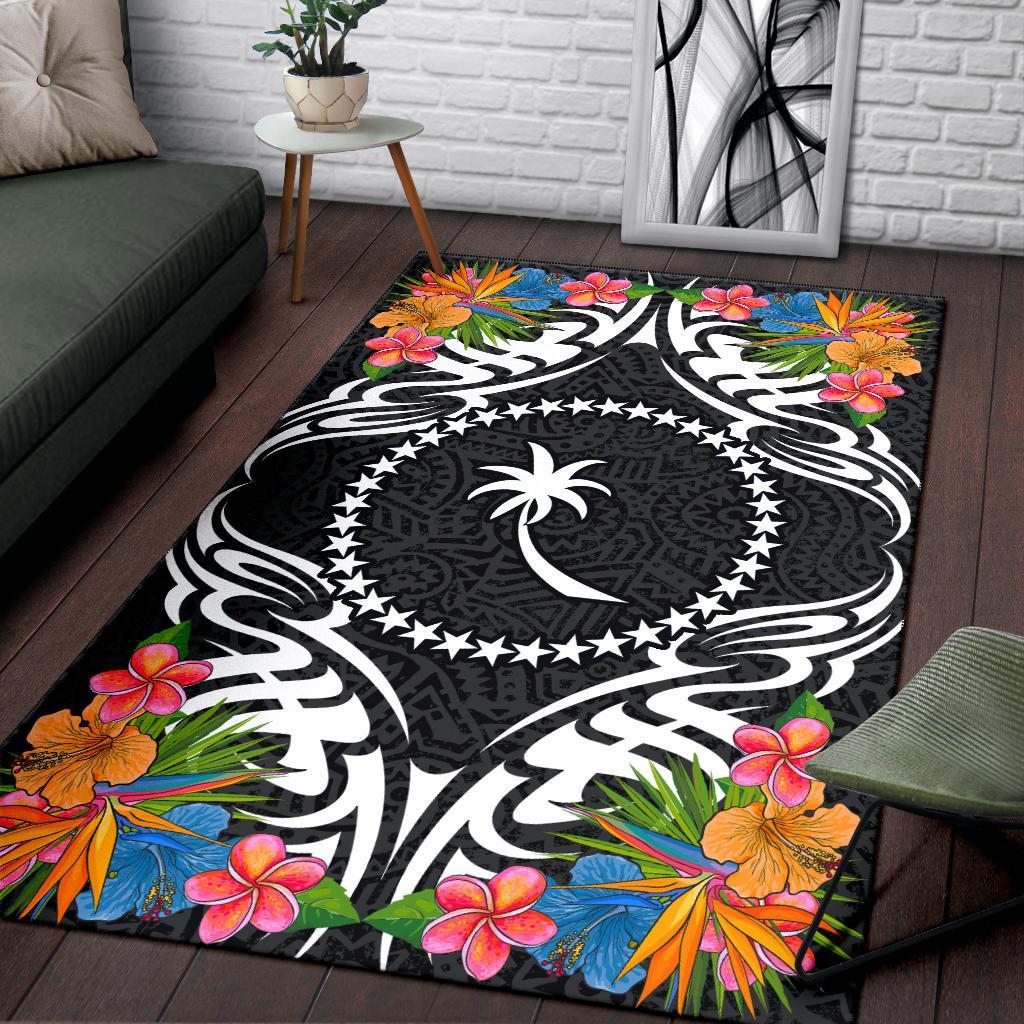 Chuuk State Area Rug - Coat OfArmsWith Tropical Flowers - Polynesian Pride
