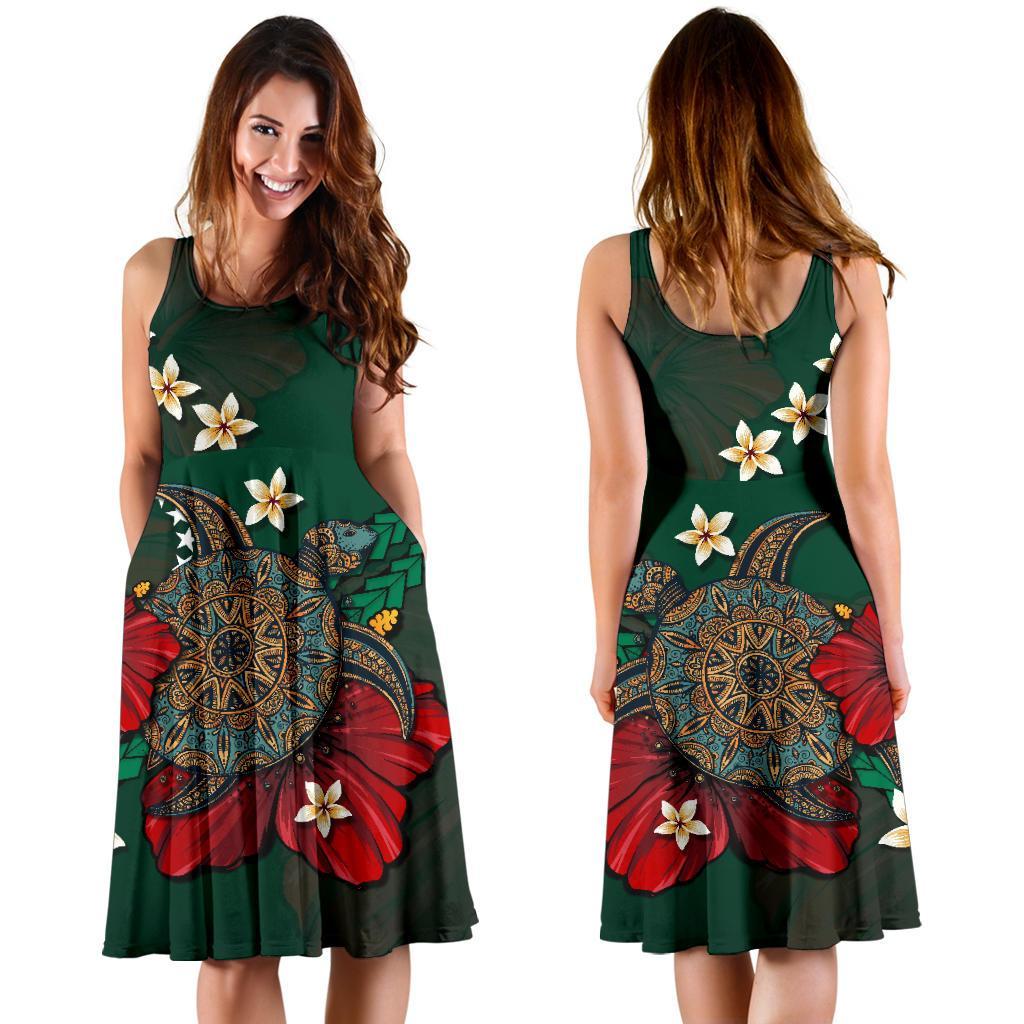 Cook Islands Dress - Green Turtle Tribal - Polynesian Pride