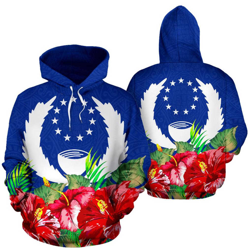 Pohnpei Polynesian Hoodie Flag Hibiscus Unisex Blue - Polynesian Pride