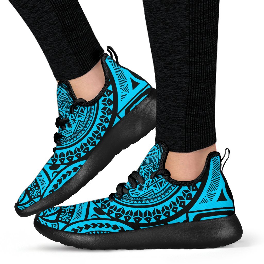 American Samoa Polynesian Tattoo Mesh Knit Sneakers Blue - Polynesian Pride