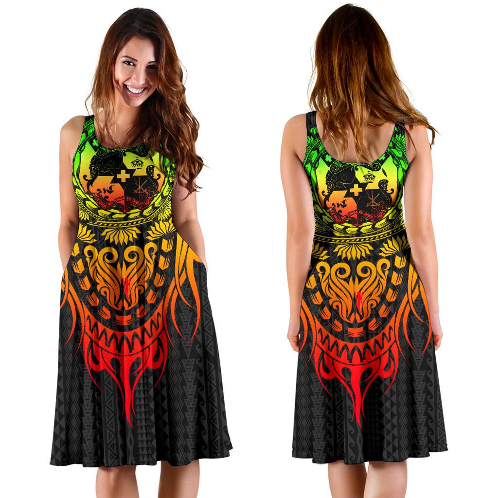 Tonga Polynesian Midi Dress - Tattoo Pattern With Seal Reggae Women Reggae - Polynesian Pride