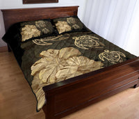 Hawaiian Map Turtle Hibiscus Vintage Polynesian Quilt Bedding Set Gold - Polynesian Pride